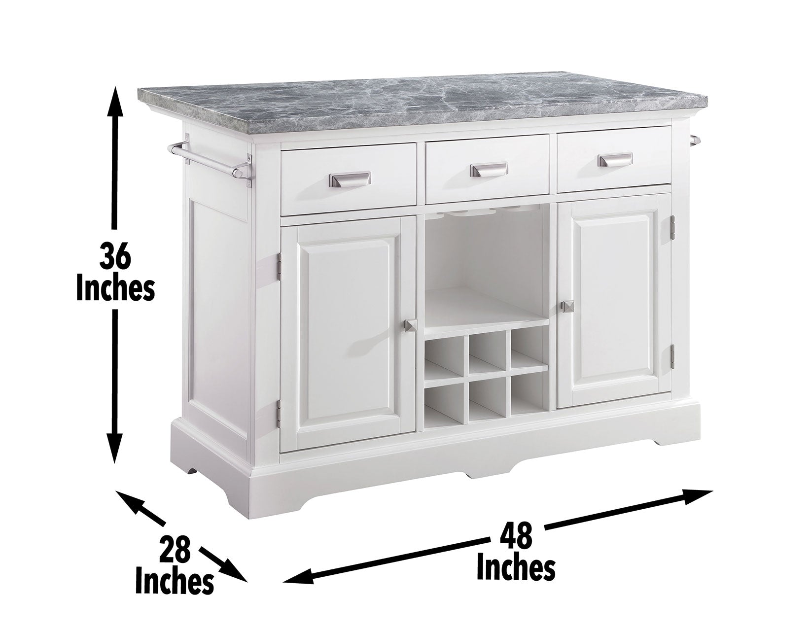 Zermatt White Kitchen Island With Gray Top