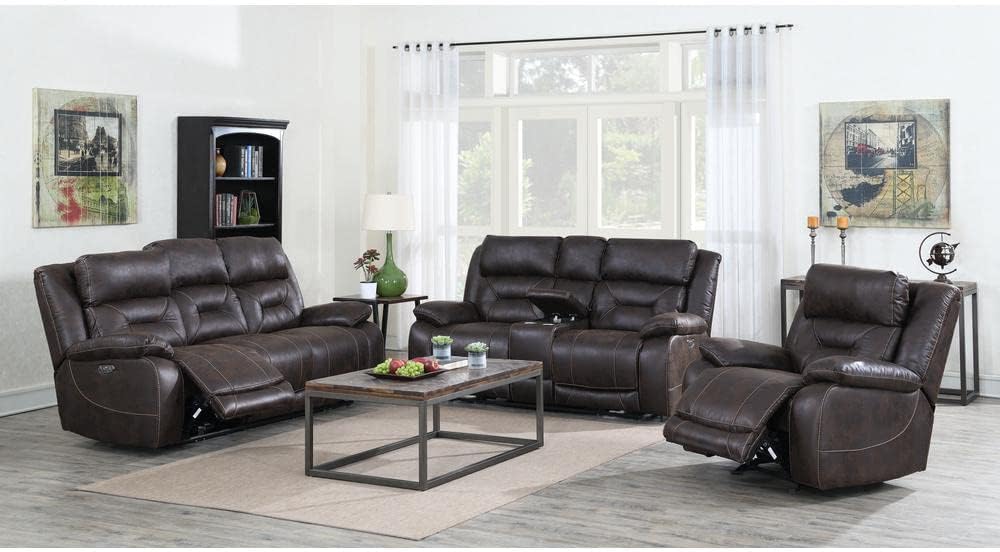 Aria Dual-Power Recliner with Memory Gel Foam, Power Features, and USB Port in Saddle Brown