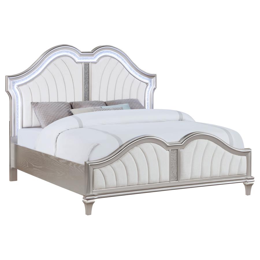 Evangeline Tufted Upholstered Platform Queen Bed Ivory and Silver Oak