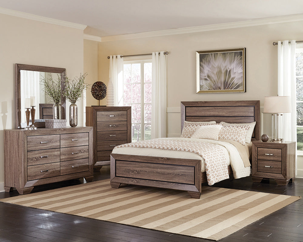 Kauffman Transitional 4 PC Queen Panel Bedroom Set In Taupe Brown