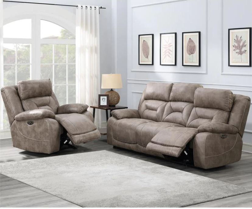 Aria Dual-Power Recliner with Memory Gel Foam, Power Features, and USB Port in Desert Sand