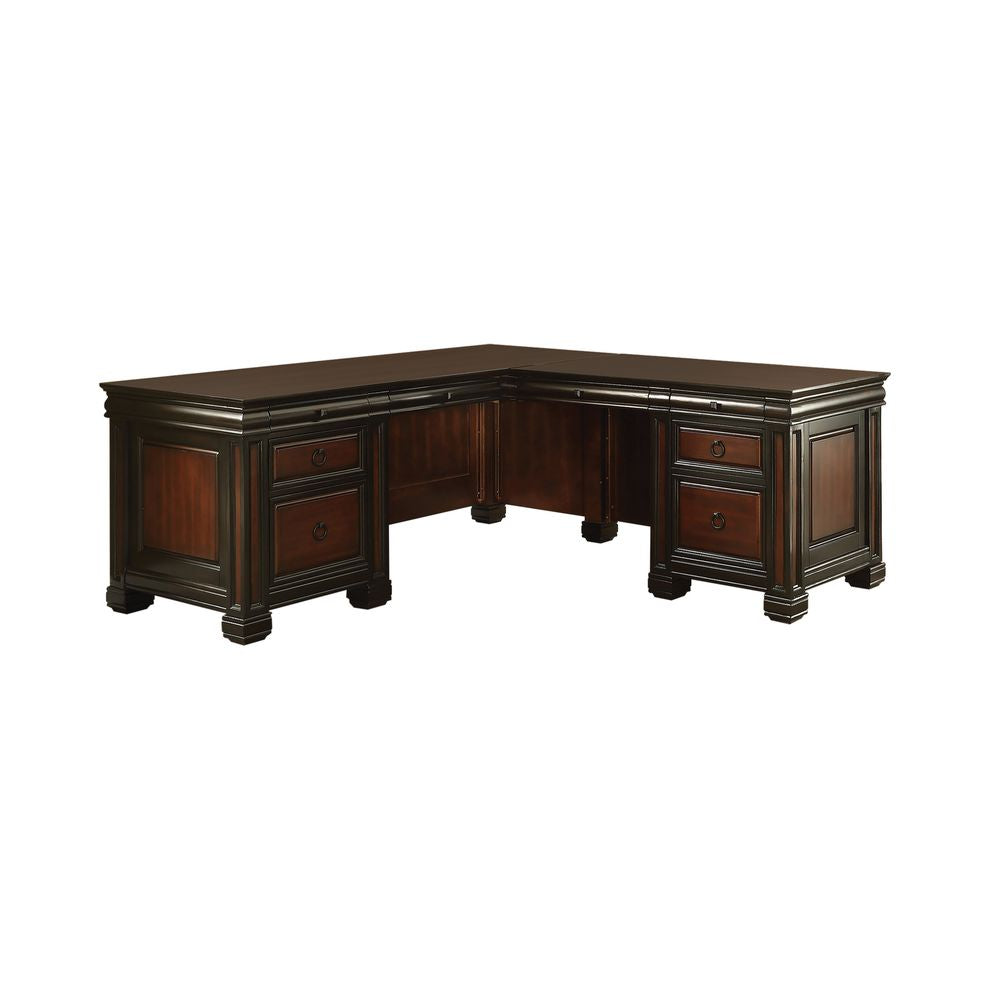 2-Tone Tate 3 Pc Double Pedestal L Shaped Office Executive Desk In Brown
