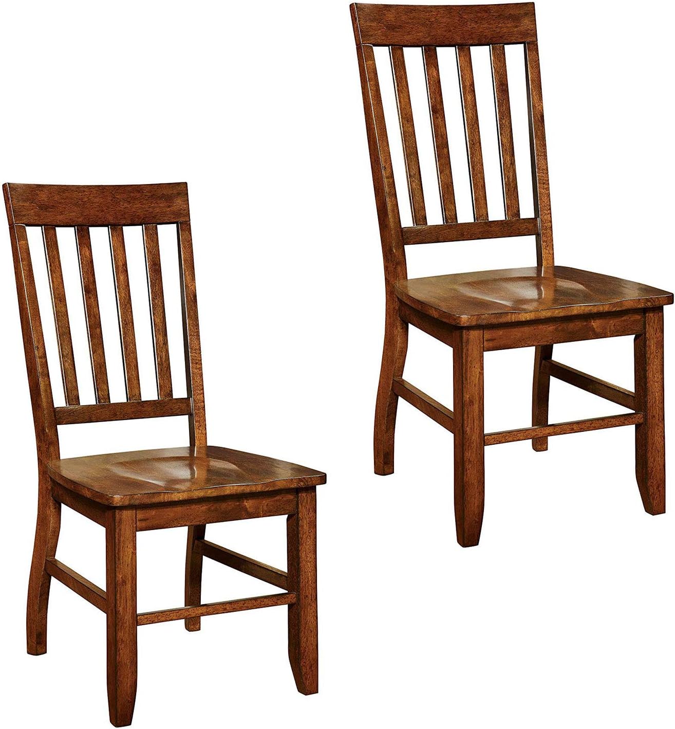 Castile Solid Wood Slatted Back Dining Chairs With Contoured Seat In Brown