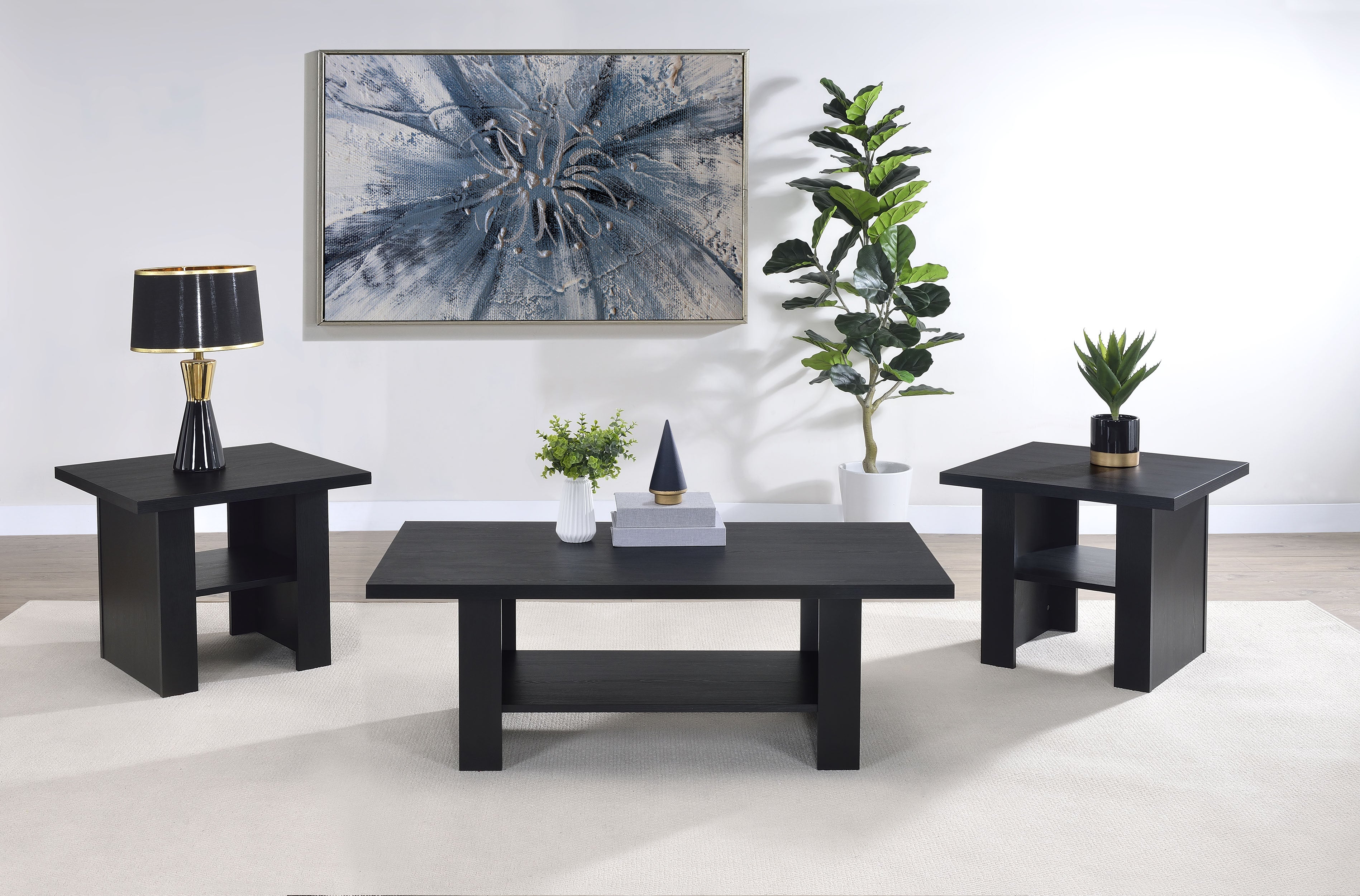 Rodez 3-piece Engineered Wood Coffee Table Set Black Oak