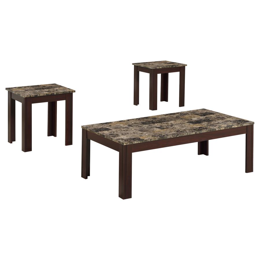 3-Piece Faux-Marble Top Occasional Coacktail Coffee Table Set Brown