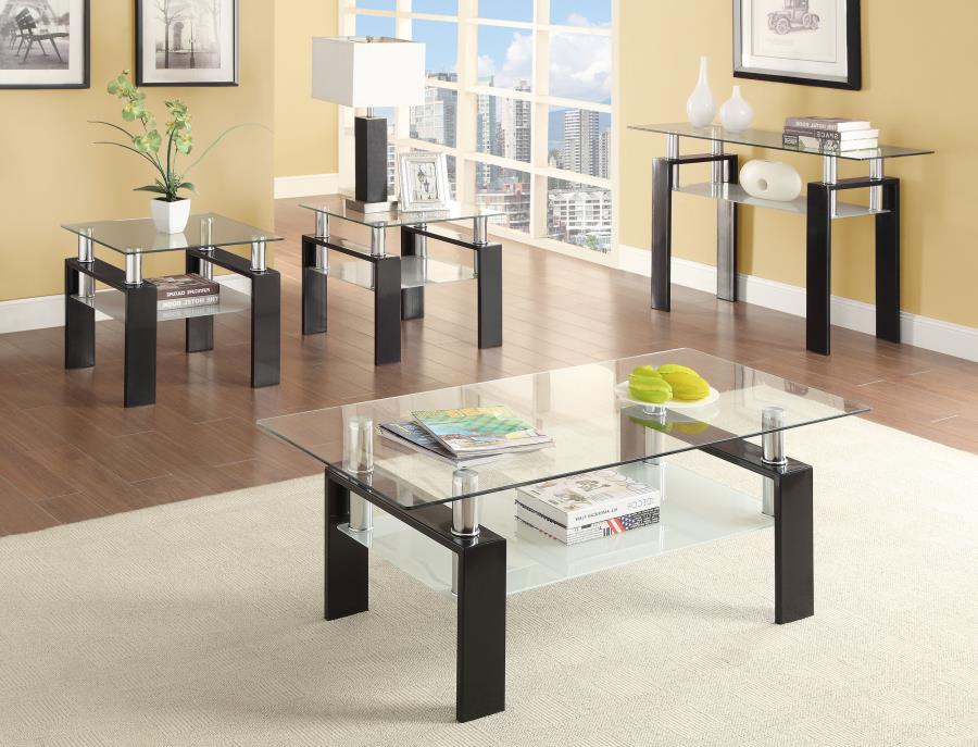 Coaster Tempered Glass Square End Table with Shelf Black and Clear