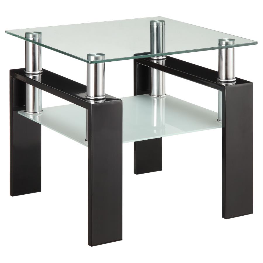 Coaster Tempered Glass Square End Table with Shelf Black and Clear