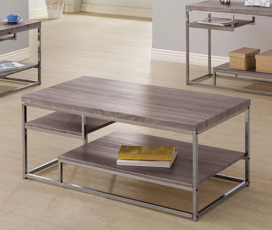 Industrial Style Wood And Metal Coffee Table Weathered Grey Nickel 703728