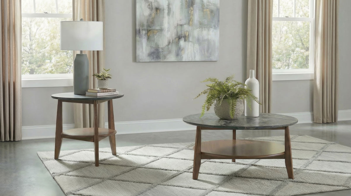 Bradley Round SmartTop End Side Table Smokey Grey and Dark Brown