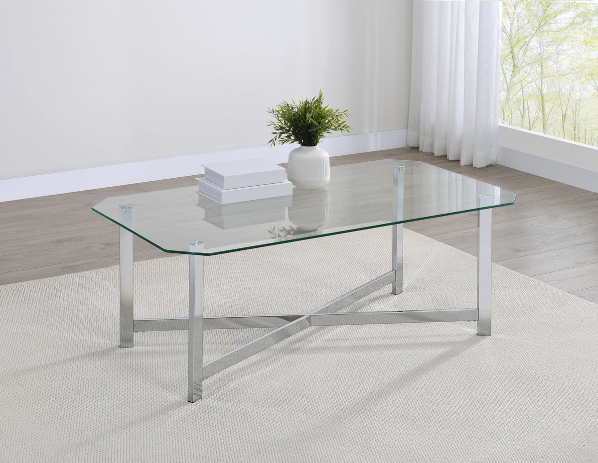 Cronin Rectangular Tempered Glass Top Cocktail Coffee Table Chrome