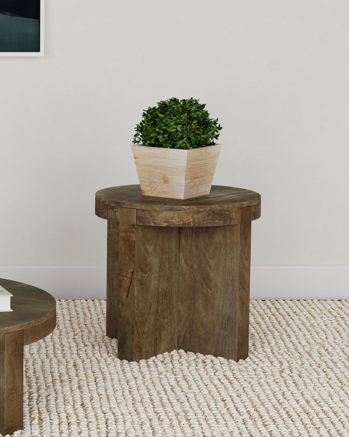 Kinkaid Round Mango Wood End Table Brown