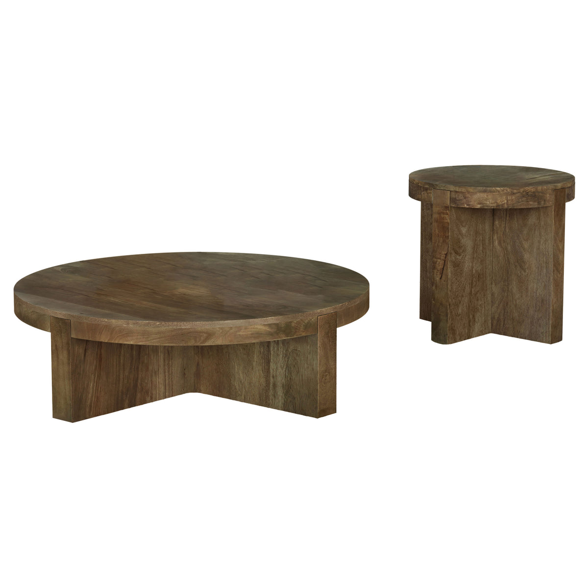 Kinkaid 2-piece Round Mango Wood Coffee Table Set Brown