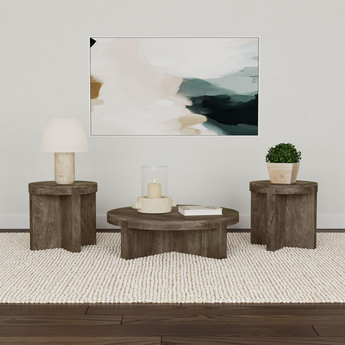 Kinkaid 3-piece Round Mango Wood Coffee Table Set Brown
