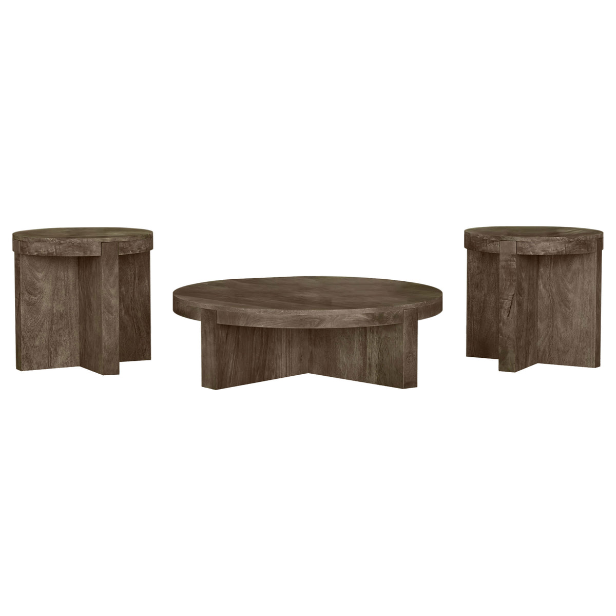 Kinkaid 3-piece Round Mango Wood Coffee Table Set Brown