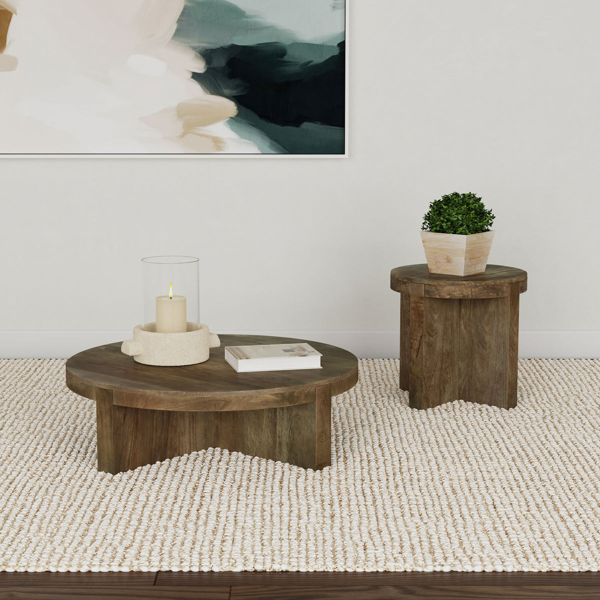 Kinkaid Round Mango Wood Coffee Table Brown