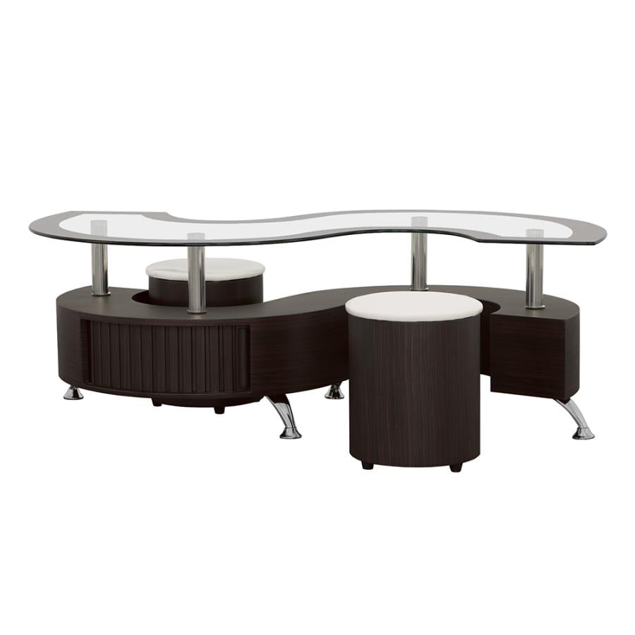 3-Piece Contemporary Delange Coffee Table And Stools Set Cappuccino