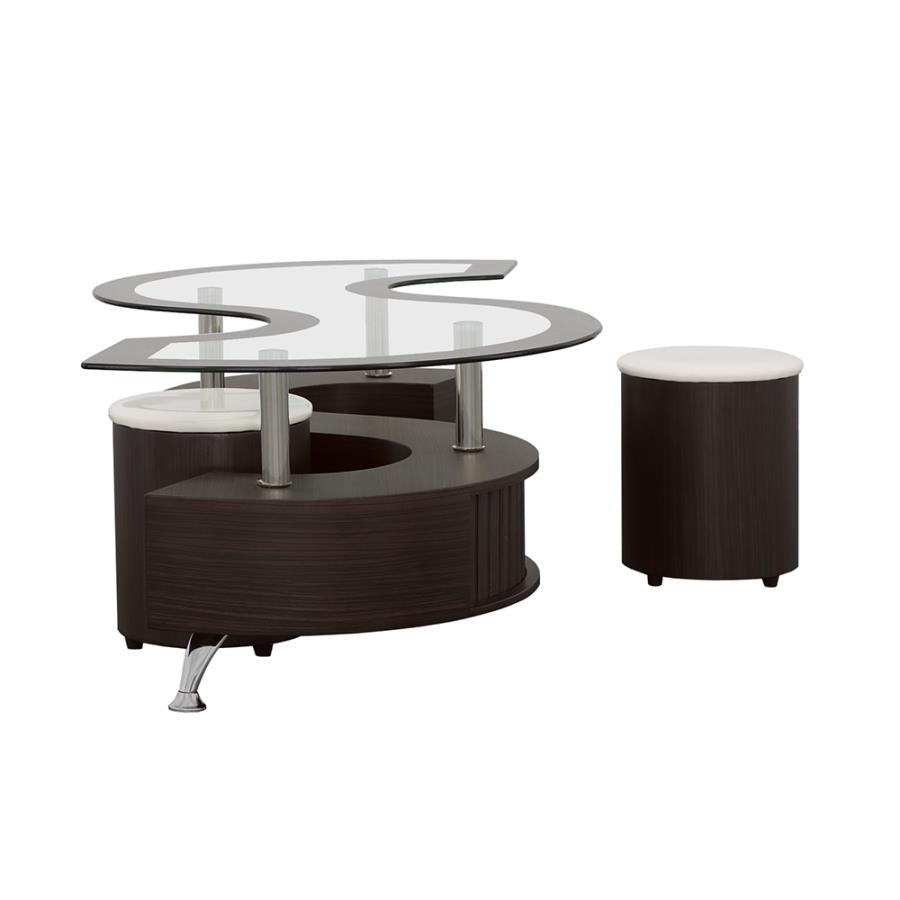 3-Piece Contemporary Delange Coffee Table And Stools Set Cappuccino