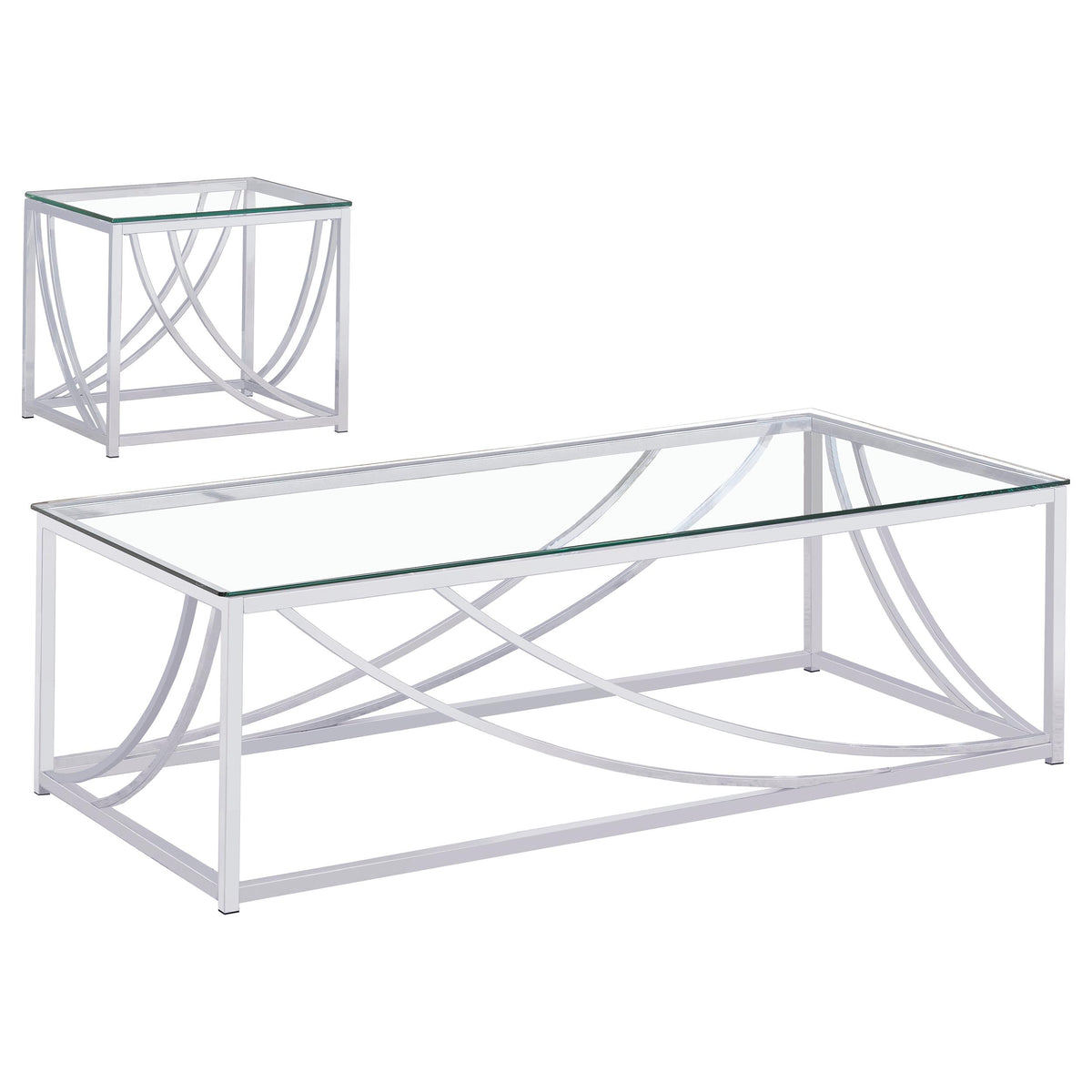 Lille 2-piece Glass Top Coffee and End Table Set Chrome