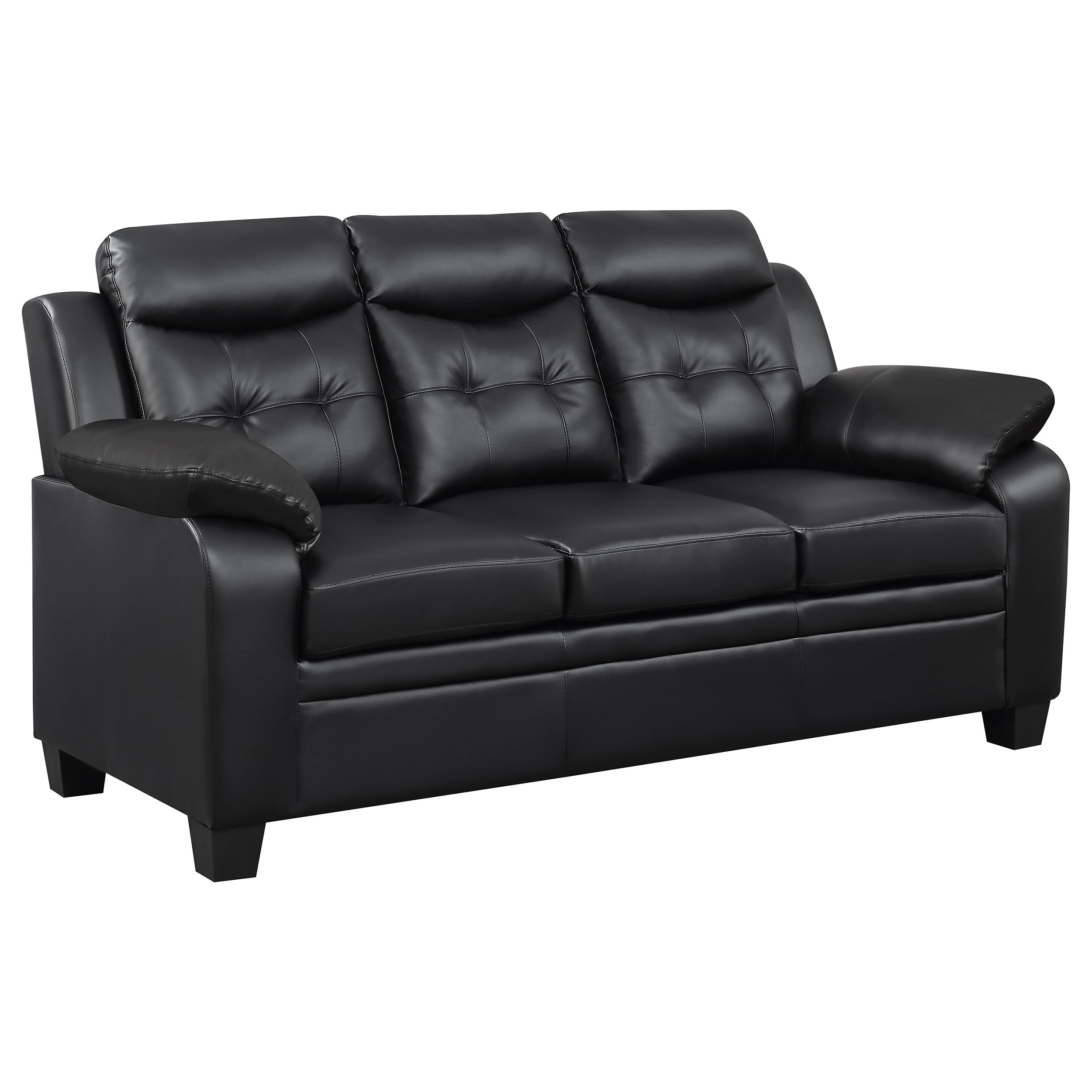 Finley Tufted Pillow Arm Leatherette Upholstered Sofa In Black