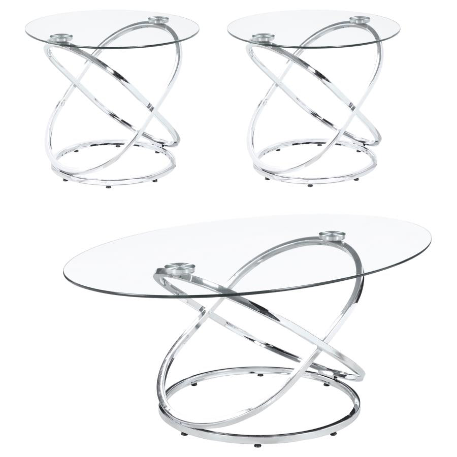 3-Piece Occasional Coffee And End Table Set In Chrome And Clear