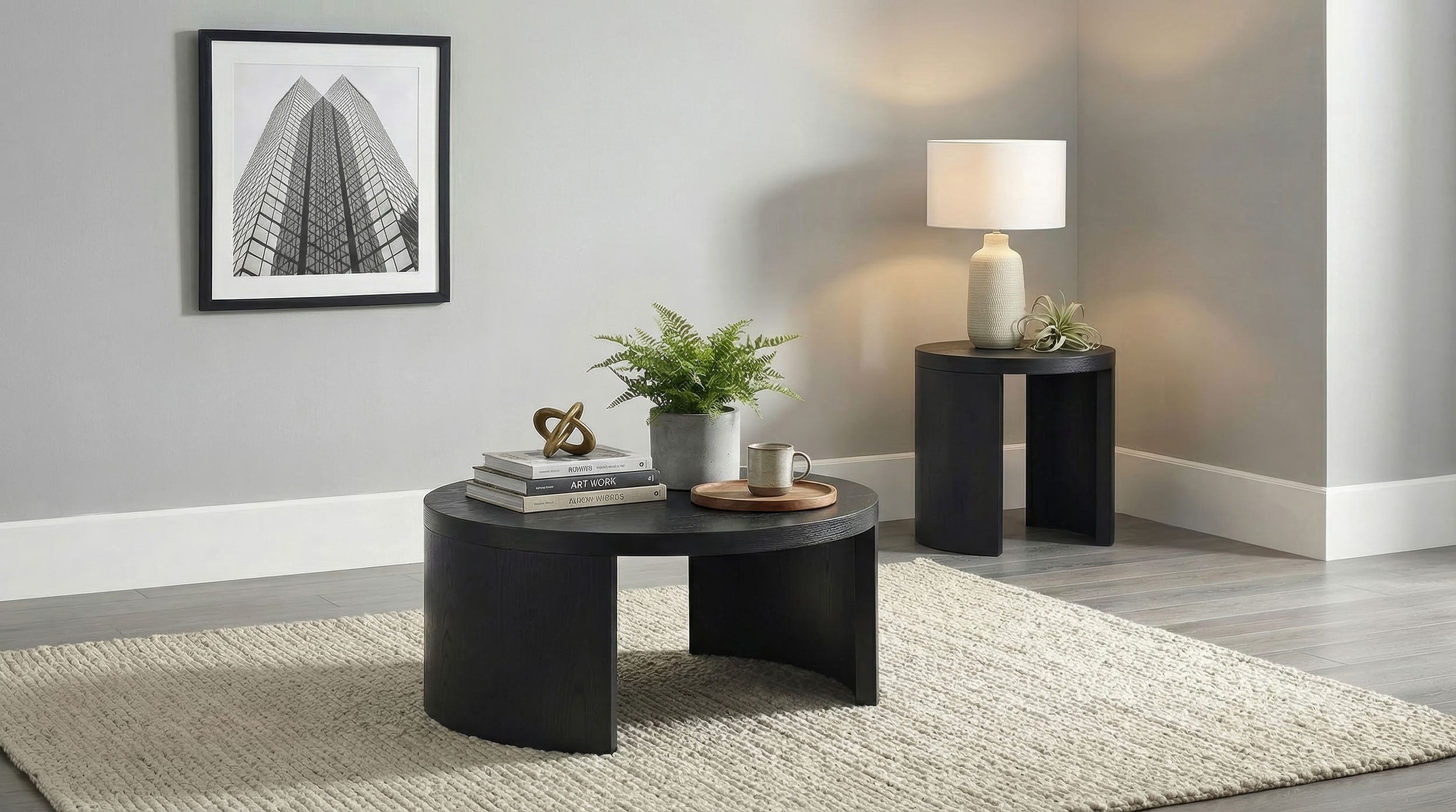 Sweeney 39-inch Round Wood Occasional Cocktail Coffee Table Black