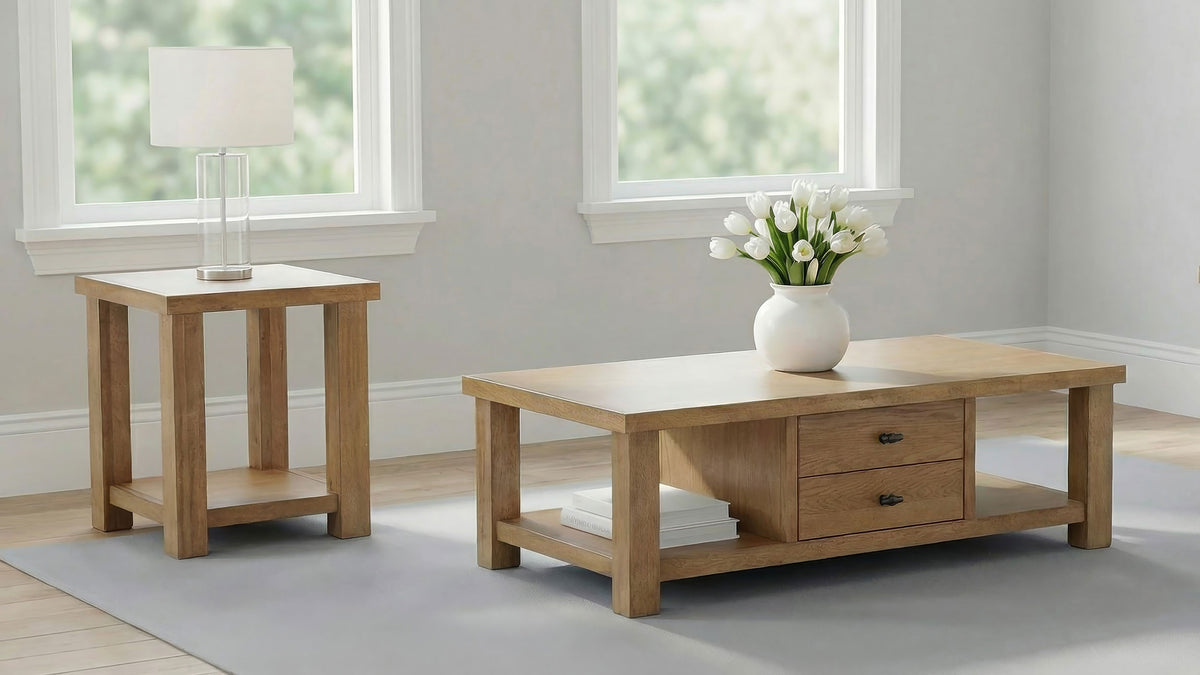 Beasley Square Wood End Side Table with Shelf Golden Oak