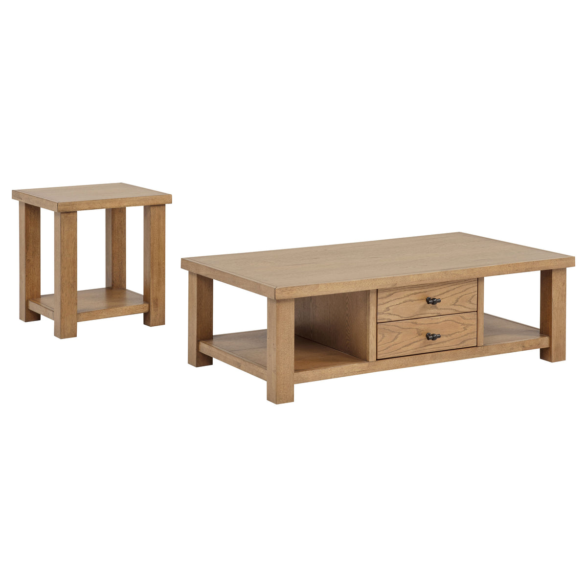 Beasley 2-piece Wood Coffee Table Set Golden Oak