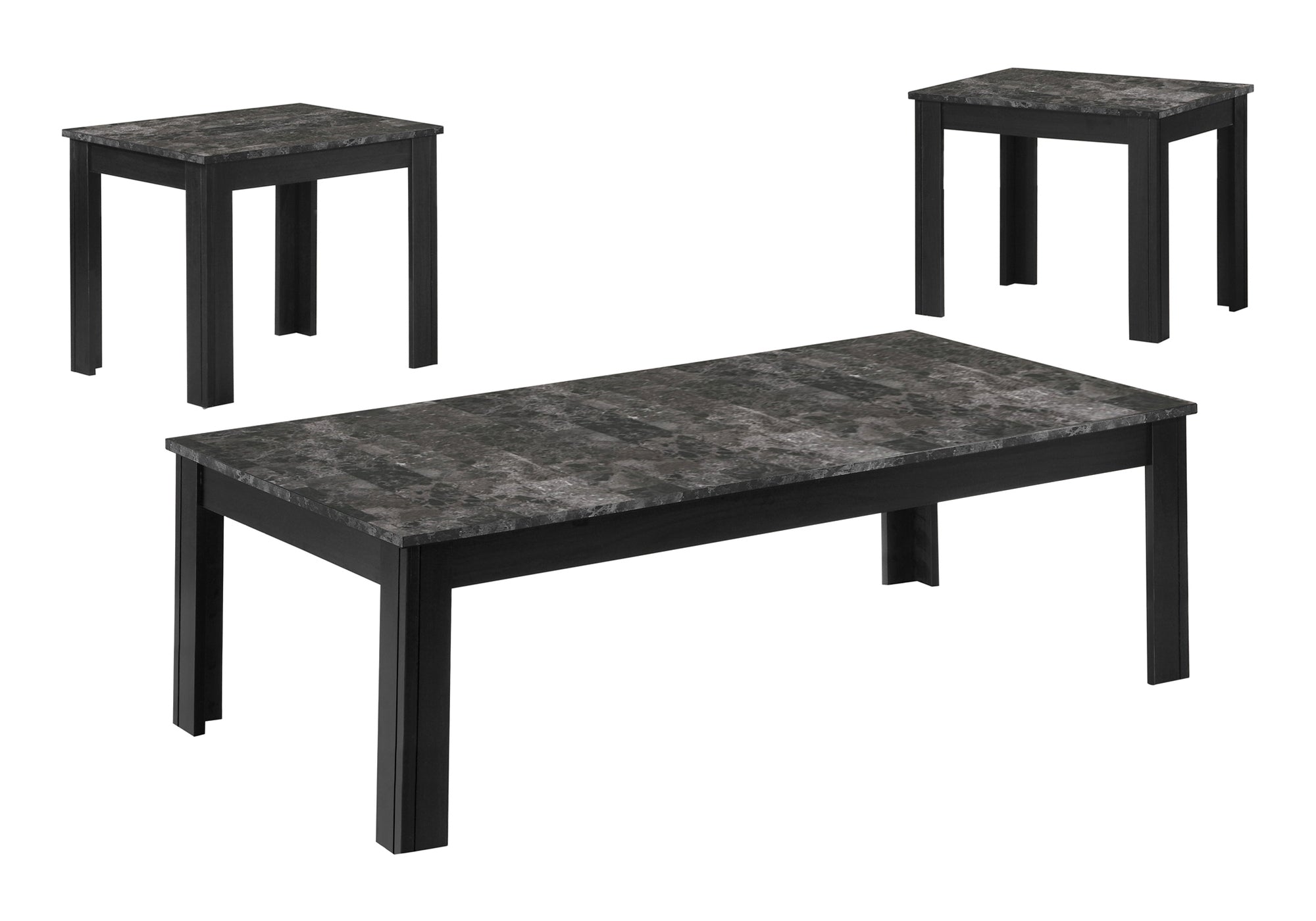 Marble Look 3 pc Cofffee And End Table Occasional Set In Gray Black