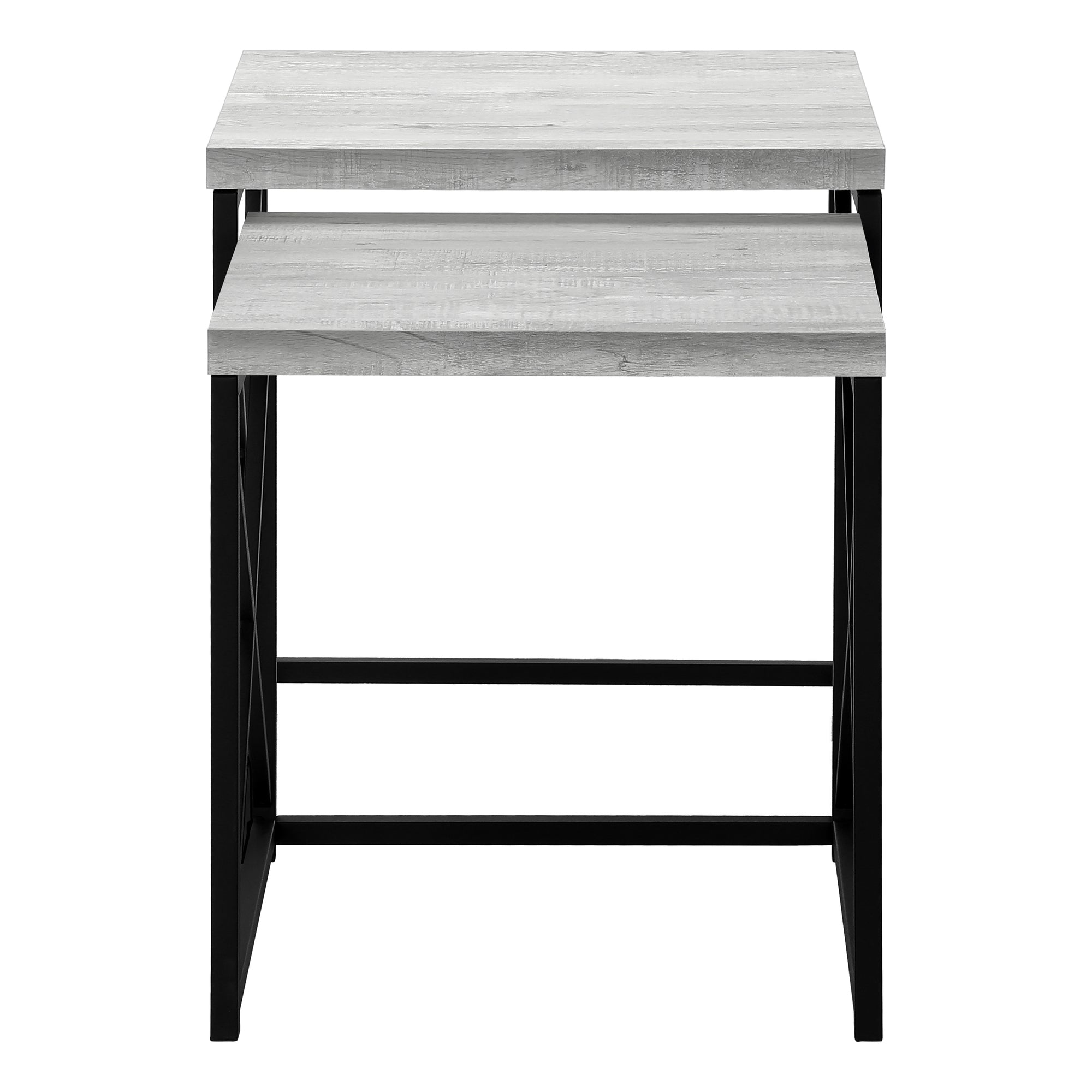 Industrial Style Contemporary X Base 2 Pc Nesting Table Set in Grey