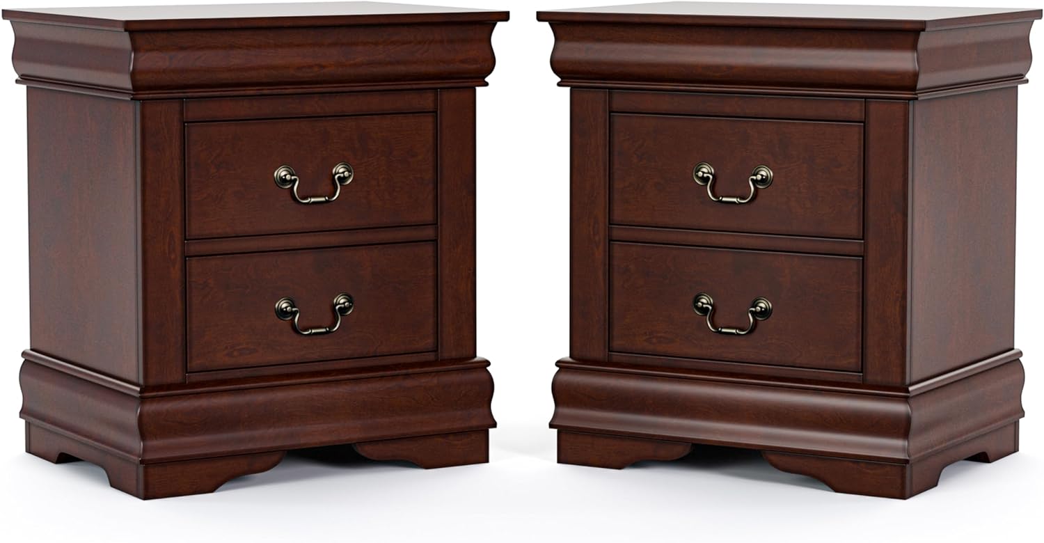 Louis Phillipe Wood 2-Drawer Nightstand in Cherry (Set of 2)