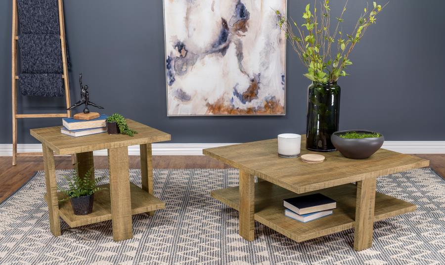 Dawn Square Wood End Table With Shelf in Mango