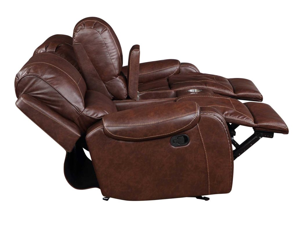 Keily Leatherette Manual Glider Reclining Loveseat in Brown