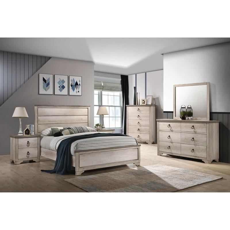 Albony 5Pc Rustic Queen Panel Bedroom Set in Driftwood Grey Finish