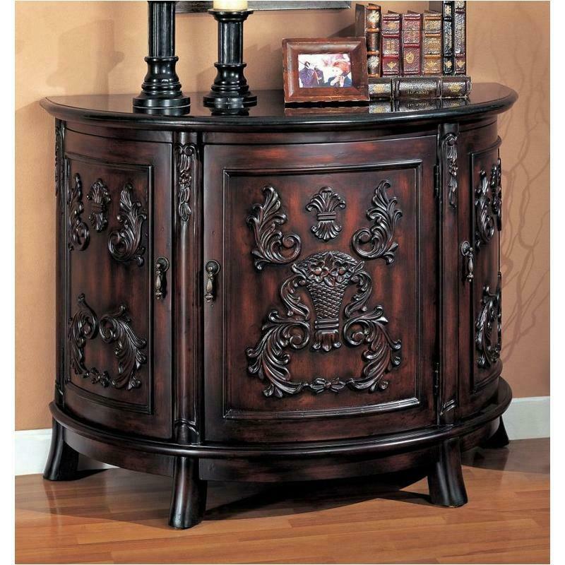 Bombe Chest in Antique Cherry Finish with Black Marble Top And Bold Carving