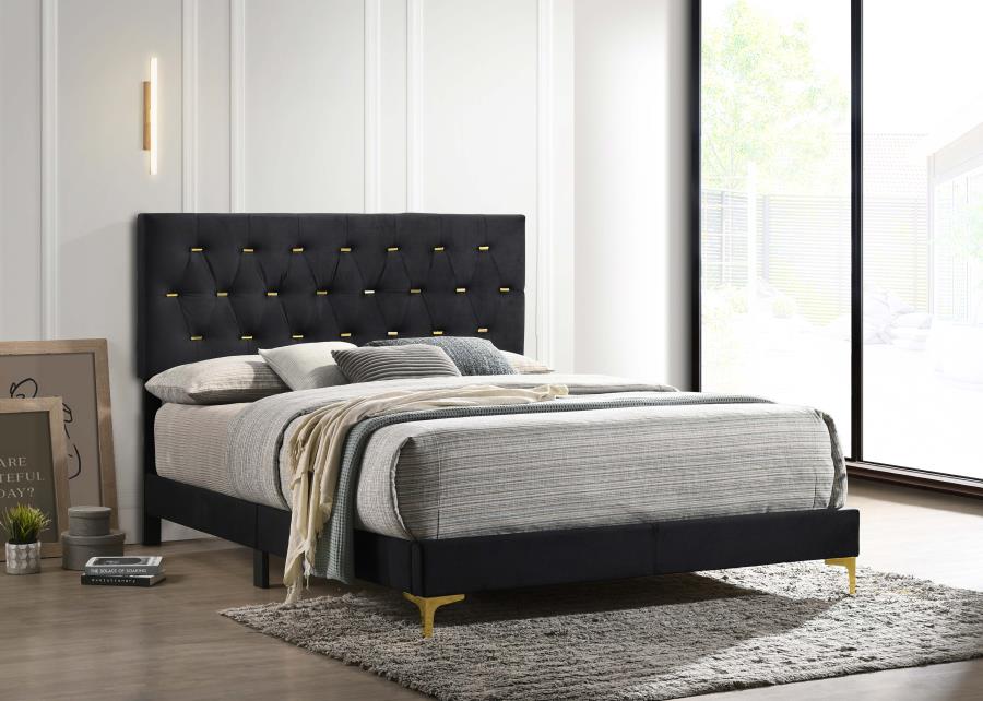 Kendall Upholstered Queen Panel Bed Black and Gold