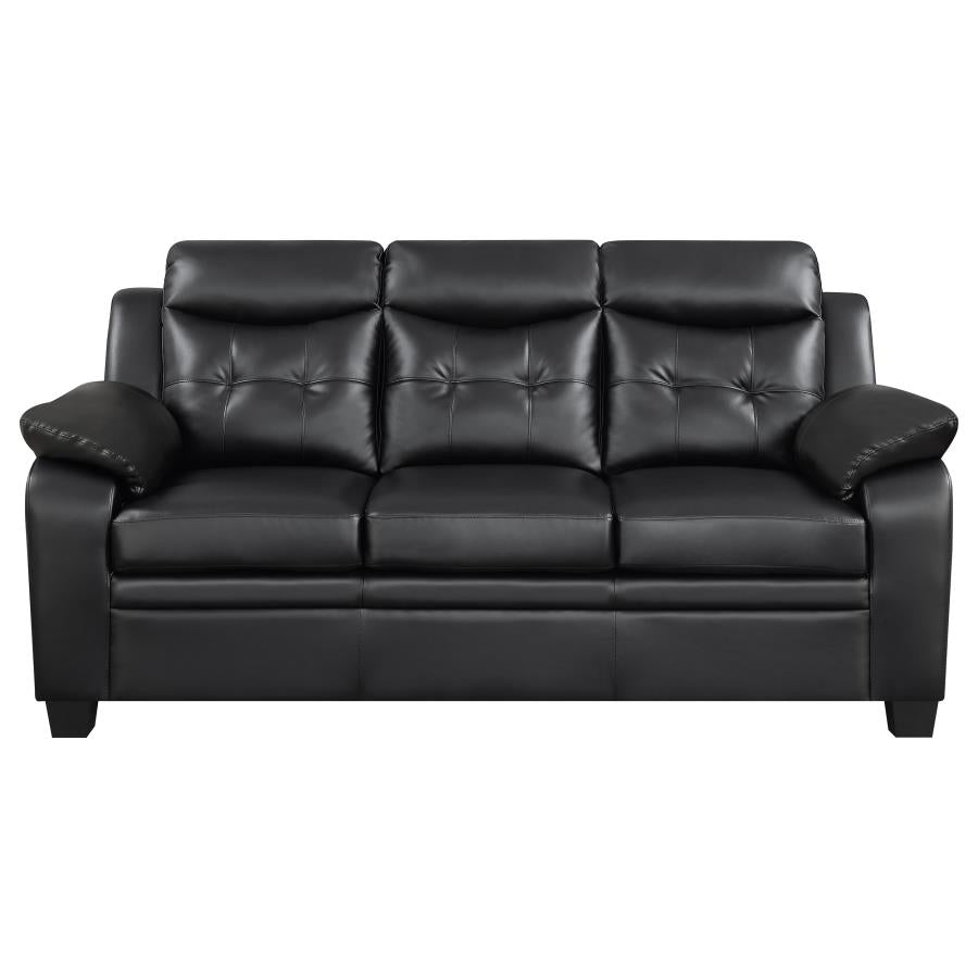 Finley 3 PC Living Room Leatherette Pillow Top Arm Sofa Love Seat Set in Black