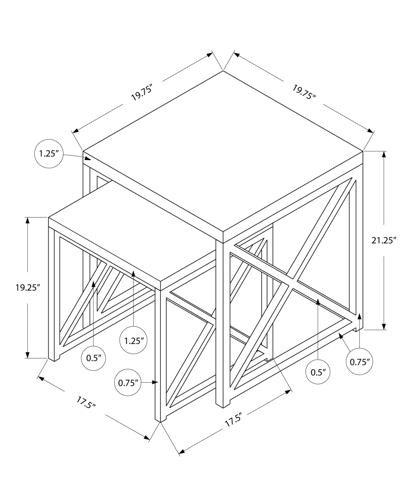 Dark Taupe X base 2 Pc Modern Nesting Table Set