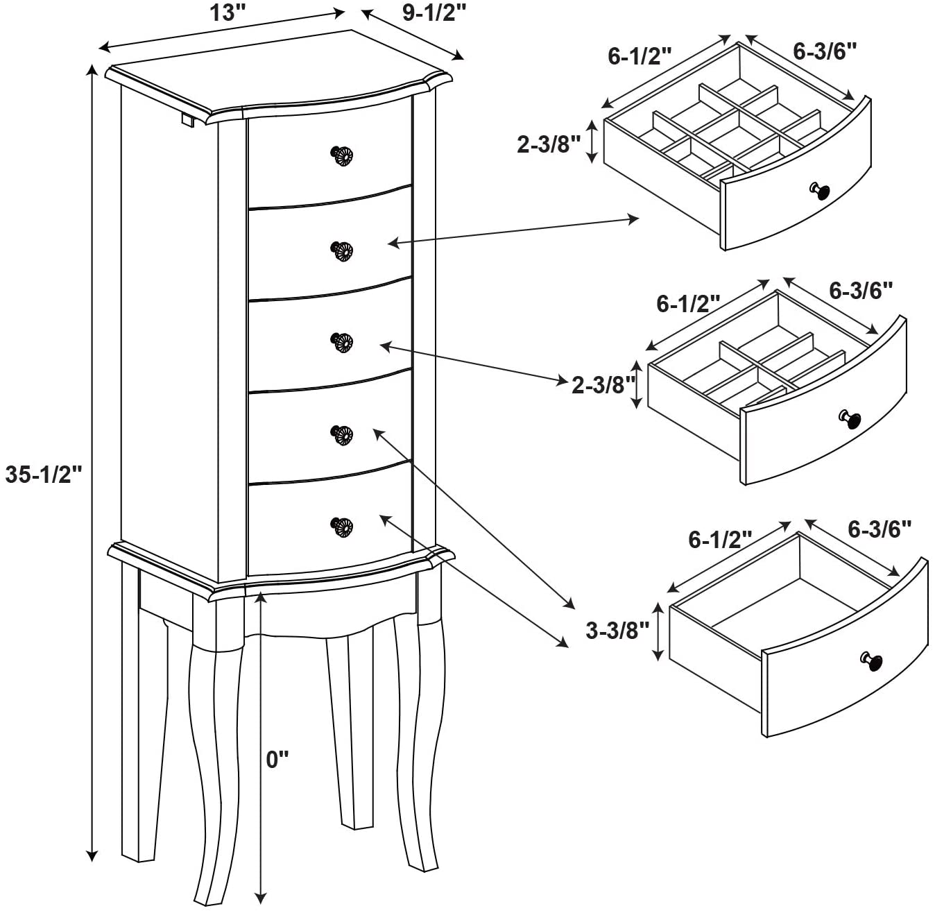 Powell Jewelry Armoire With Plush Pink Lining