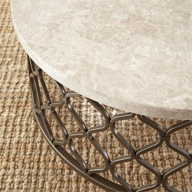 Steve Silver Roland Round White Stone Top with Bronze Metal Base End Table