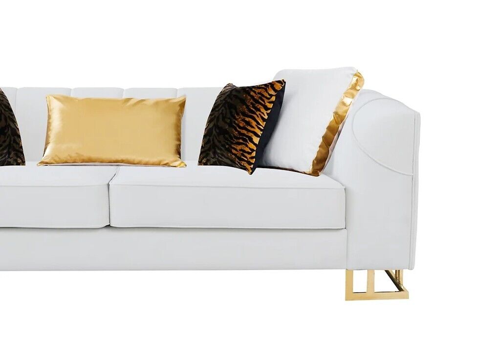 Elijah 2 Pc Modern Velvet Living room Sofa and Love Seat in off White And Gold