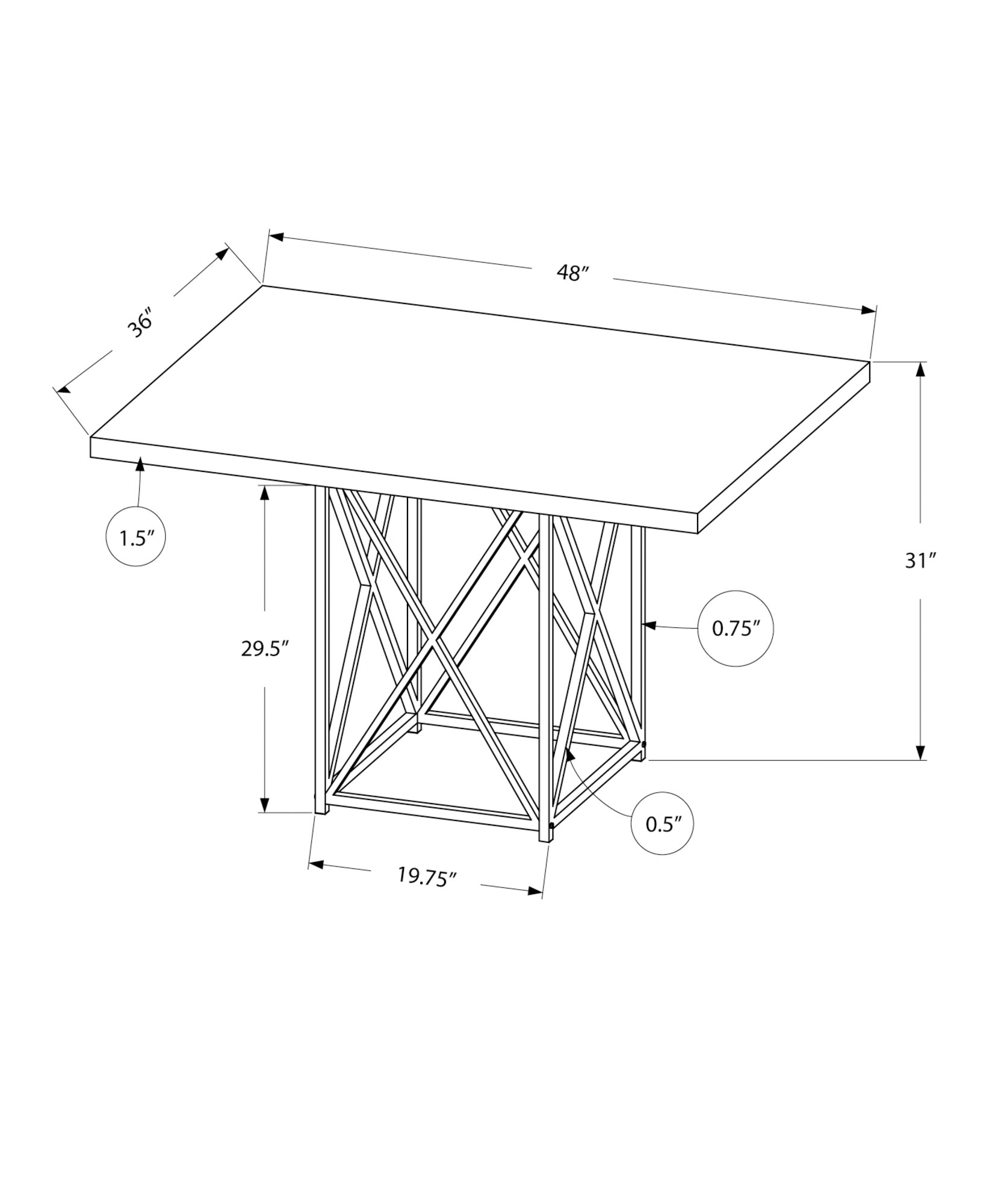 Contemporary 48" Glossy White Dining Table with Metal Angular Base