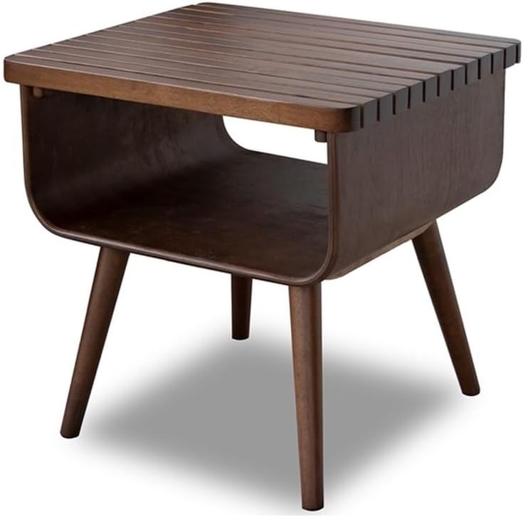 Andy Mid-Century Modern Rectangular Solid Wood End Table in Brown