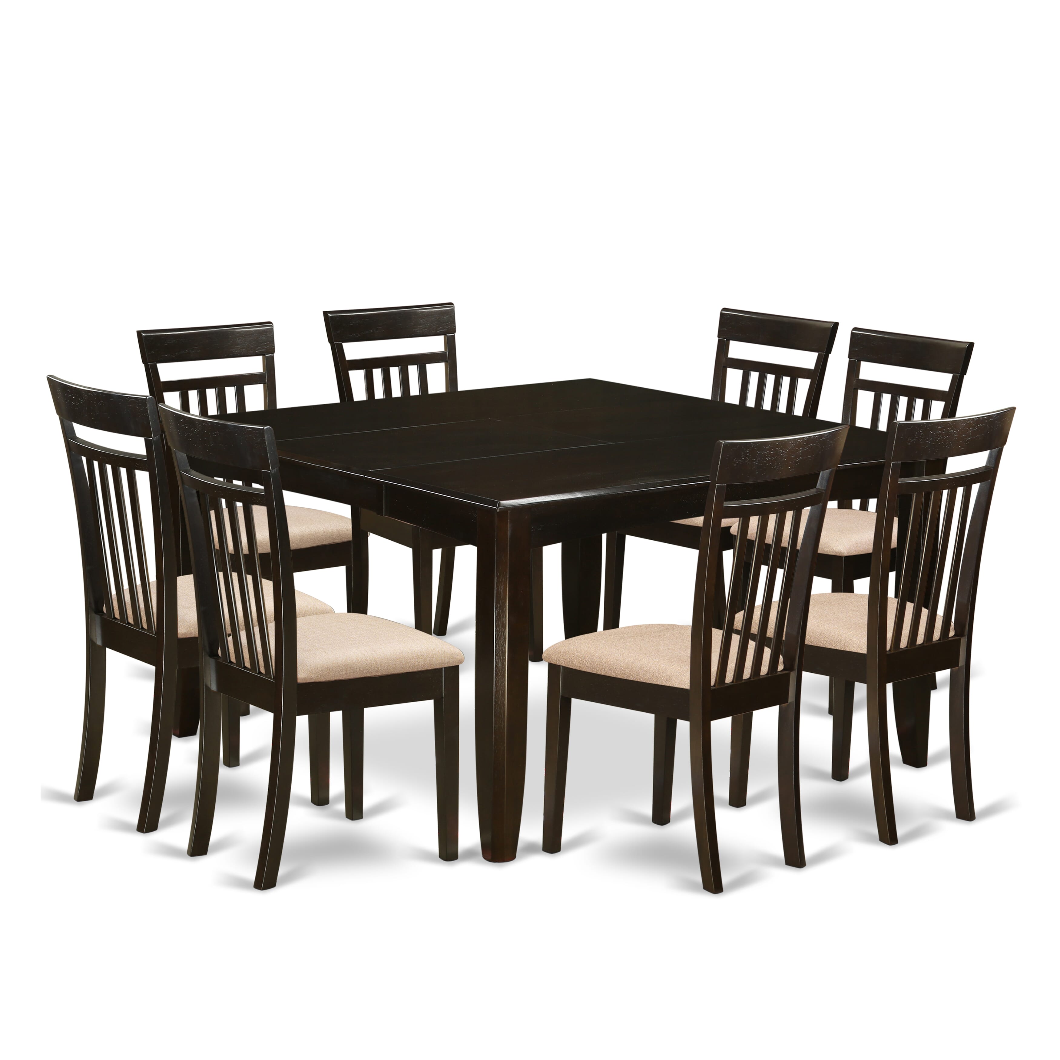 9 PC Cappuccino Dining Room Dinette Table with Leaf and 8 Fabric Seat Chairs set