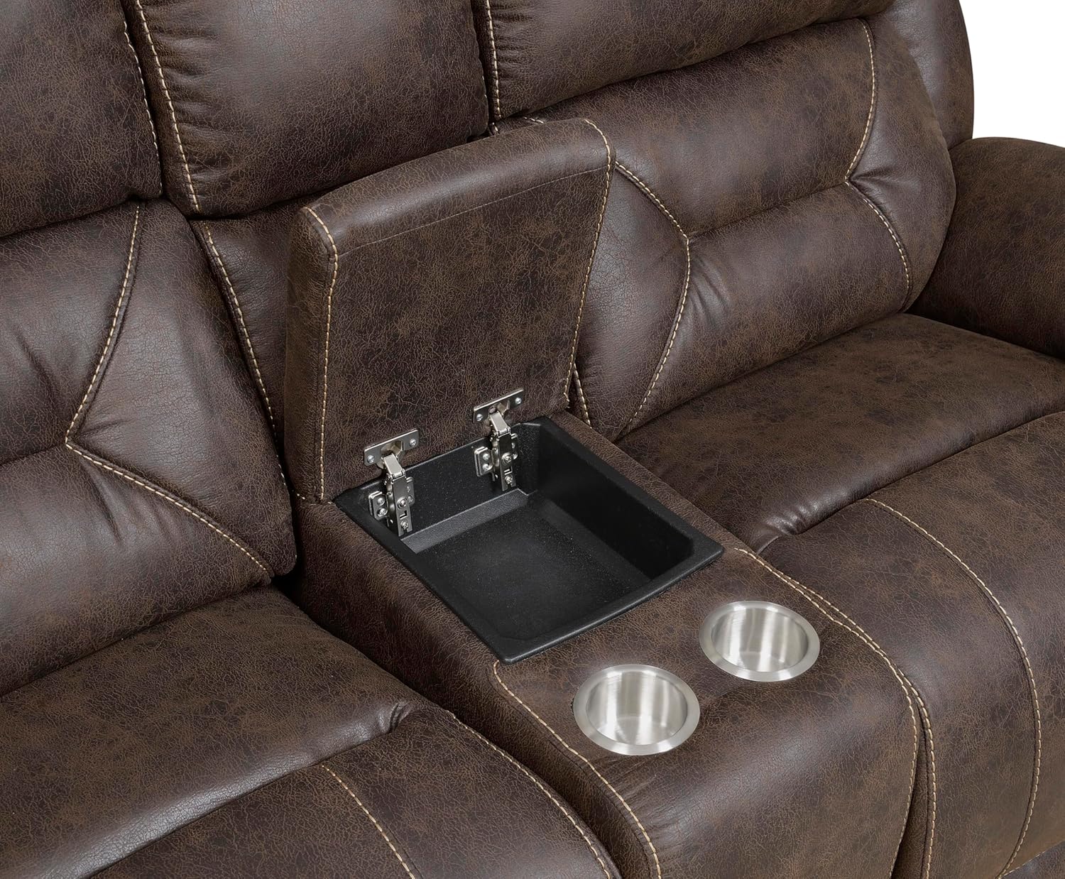 Aria Dual-Power Love Seat with Memory Gel Foam, Power Features, and USB Port in Saddle Brown