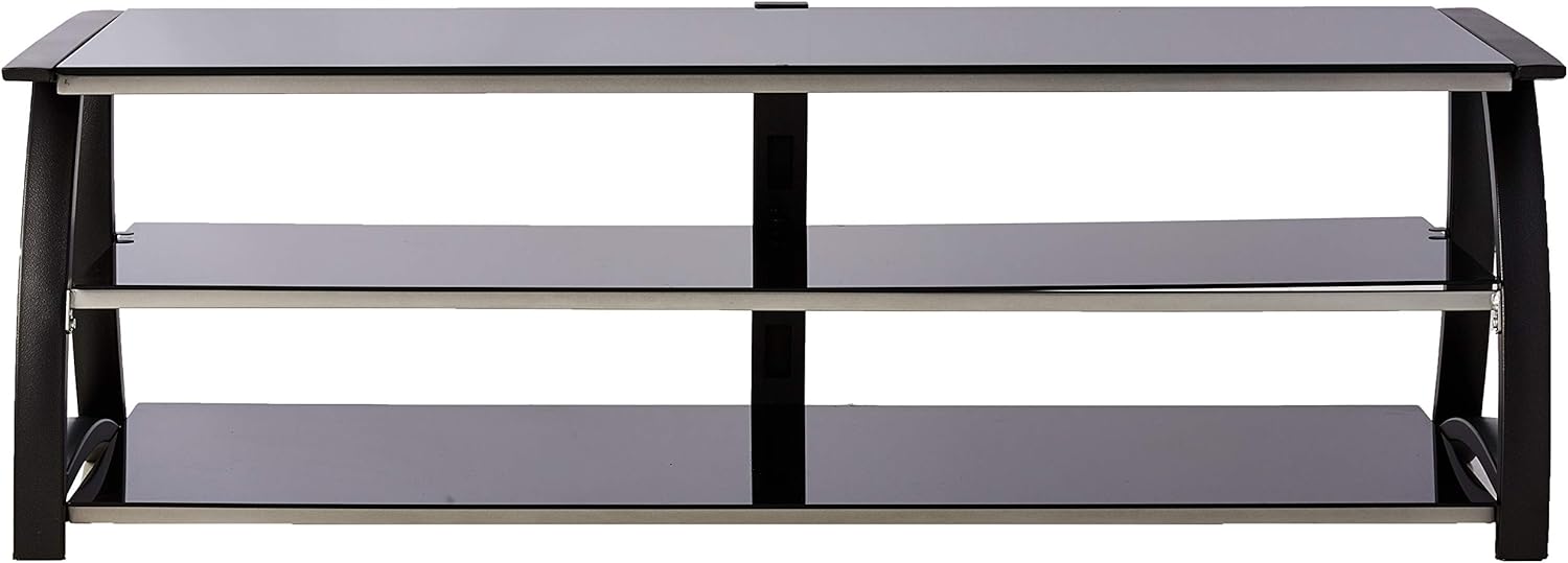 60" Contemporary Tv Stand Console With Shelf in Matte Black and Silver