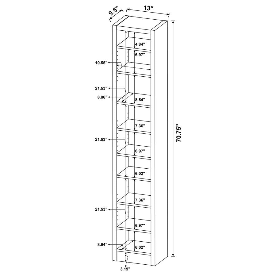 Coaster 9 Adjustable Shelf Narrow Bookcase in Cappuccino 800285