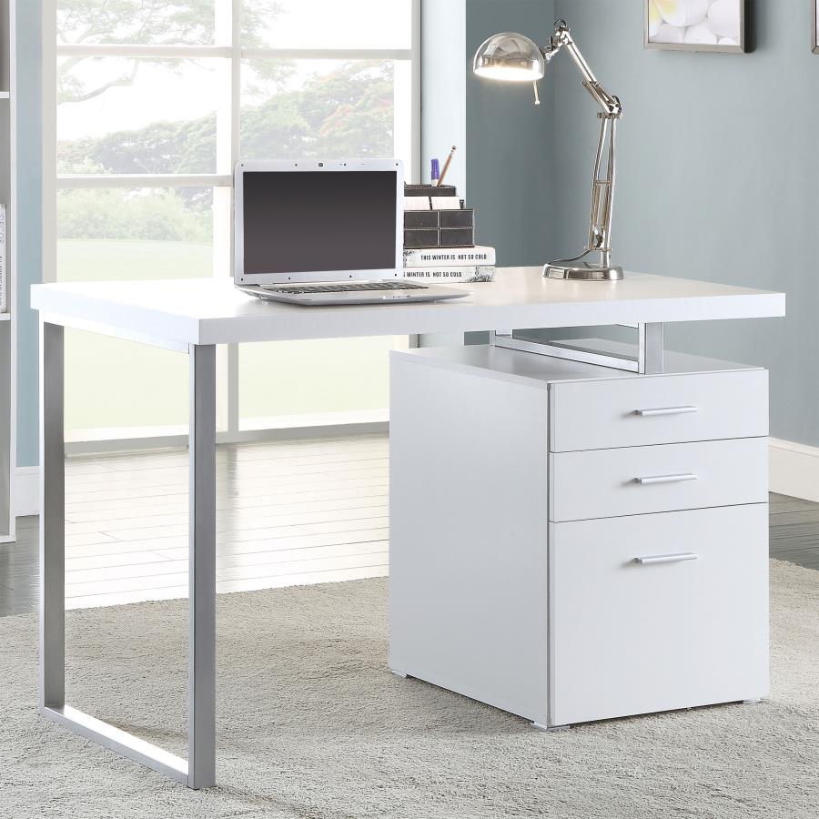 Brennan Office Desk with Drawers File Cabinet - White