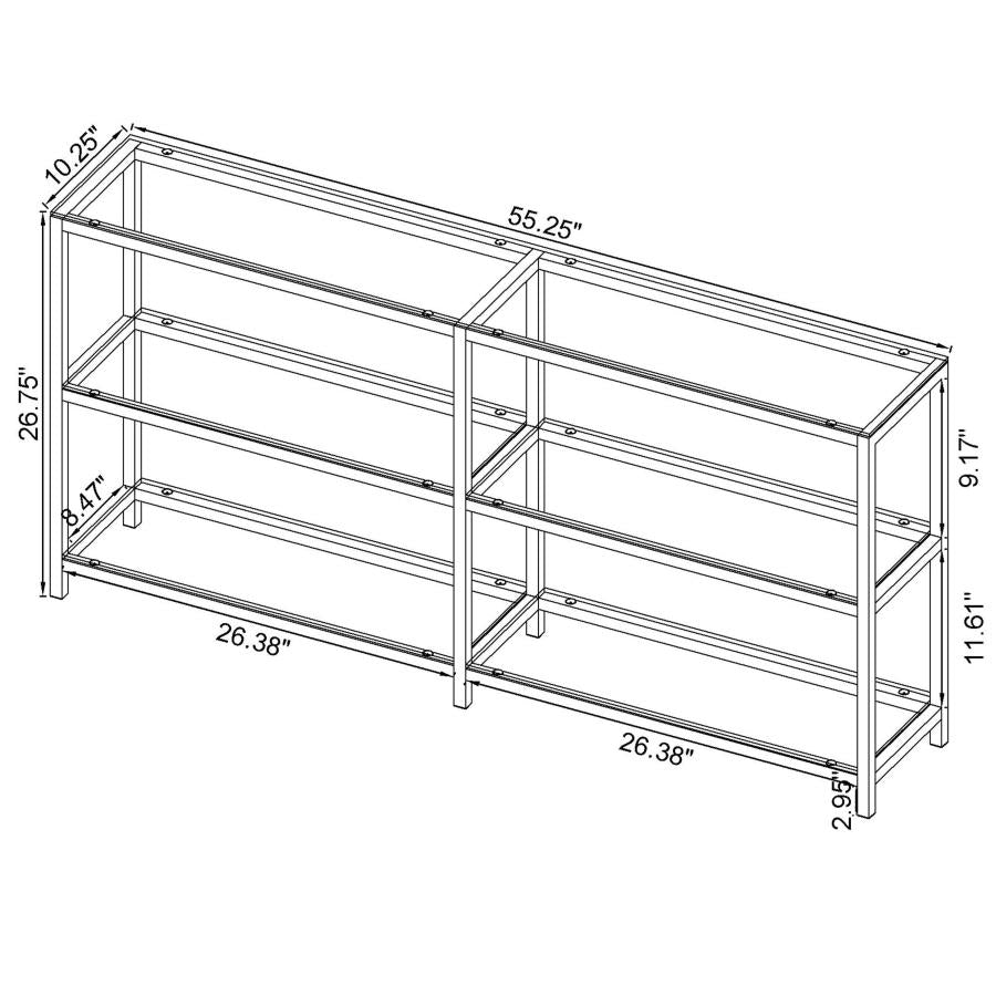 Contemporary Black Nickel Finish 2-Tier Bookcase Shelf