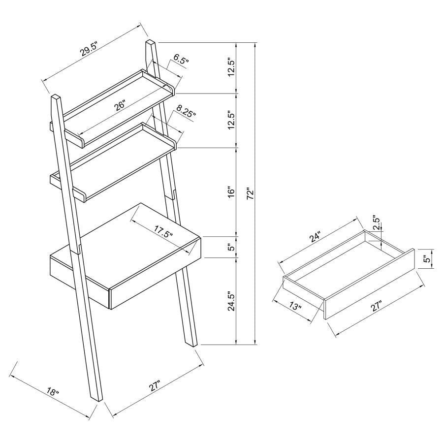 Cole 2-Shelf Writing Ladder Desk With Drawer in Cappuccino Finish