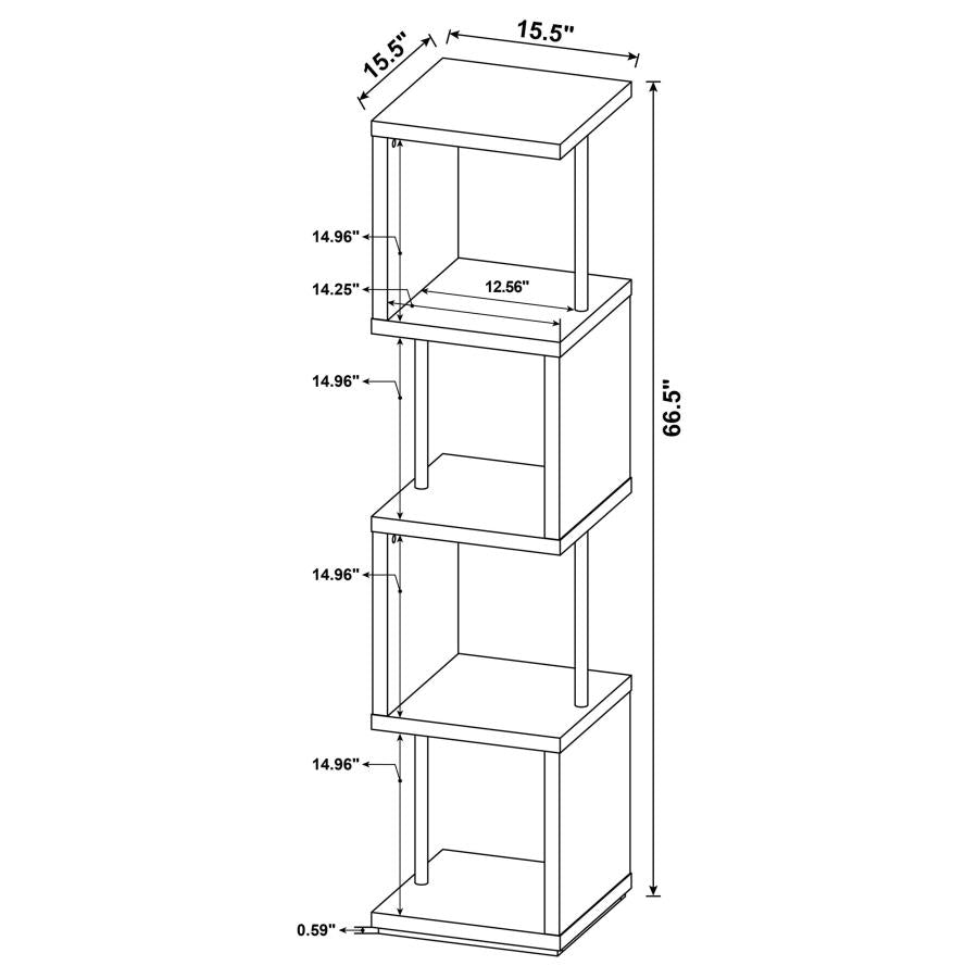 Geometric 4- Shelf Asymmetrical Bookcase White And Chrome